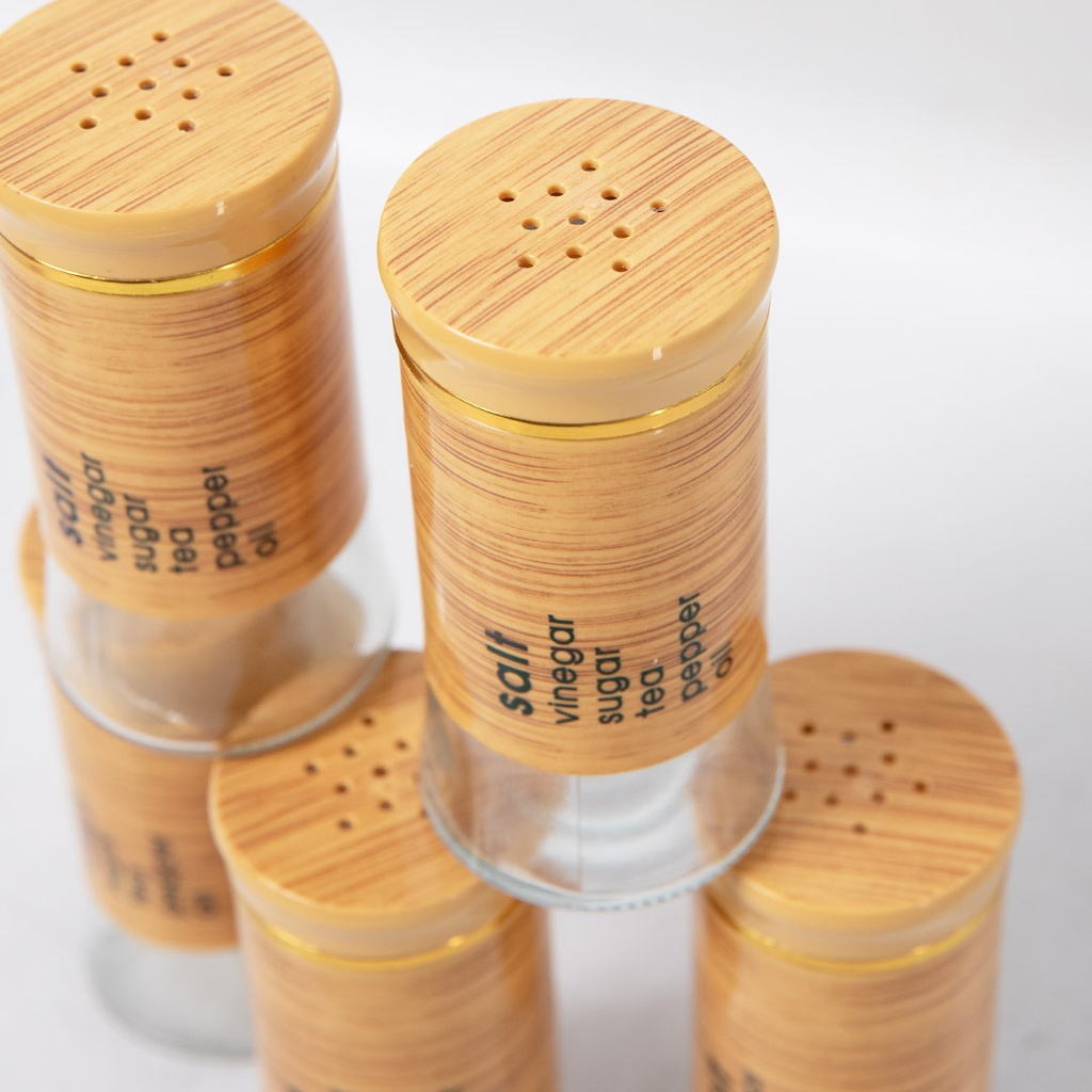 Set Portes Épices 9 Pièces En Verre Avec Support En Bois