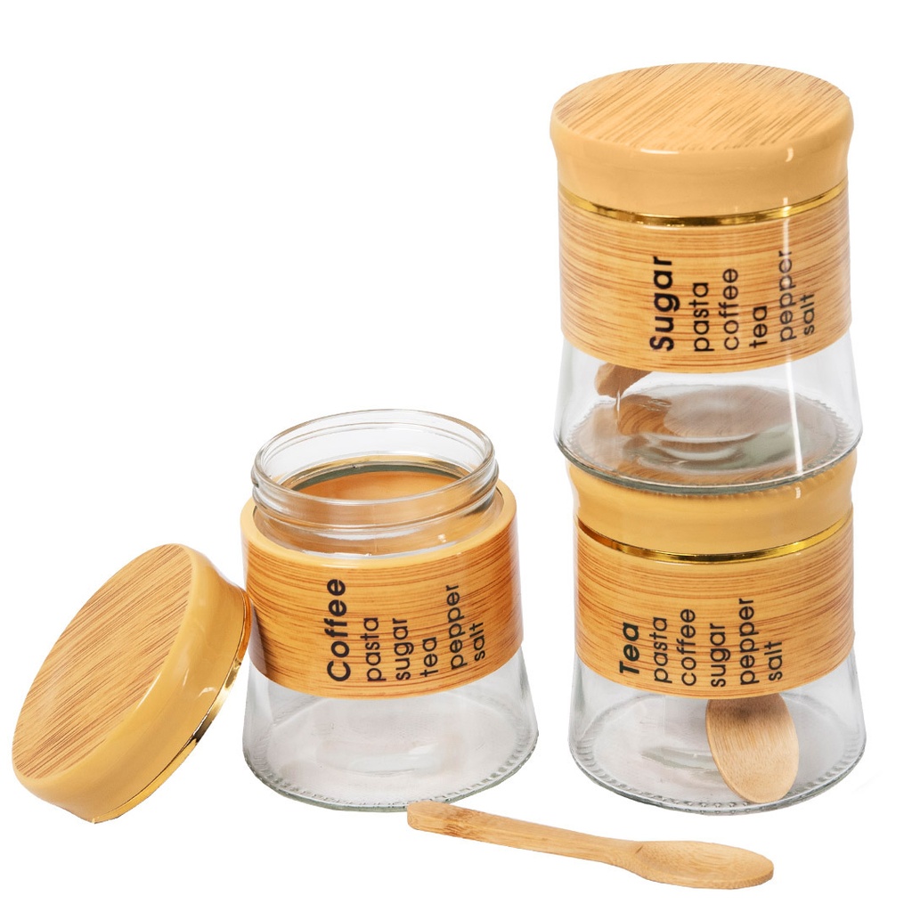 Set Portes Épices 11 Pièces En Verre Avec Support En Bois