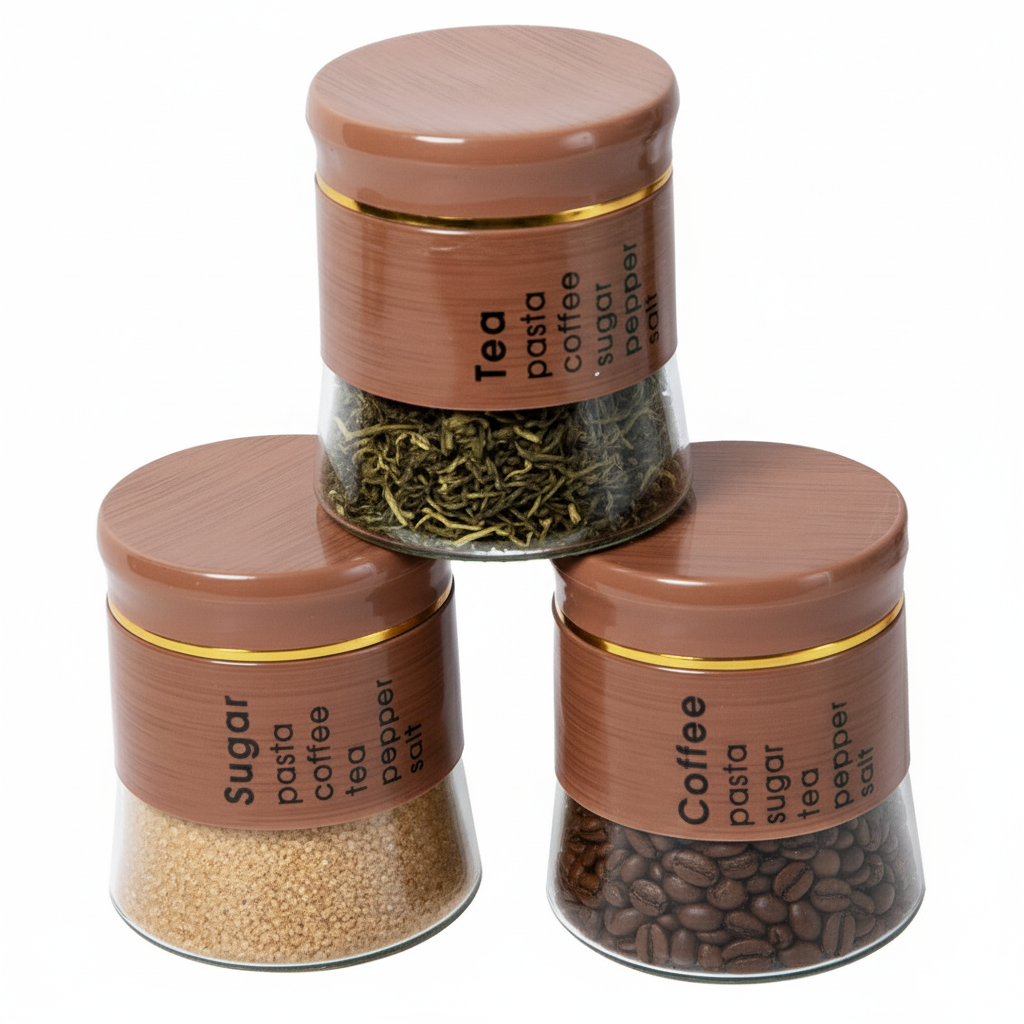 Set Portes Épices 11 Pièces En Verre Avec Support - Effet Bois Marron