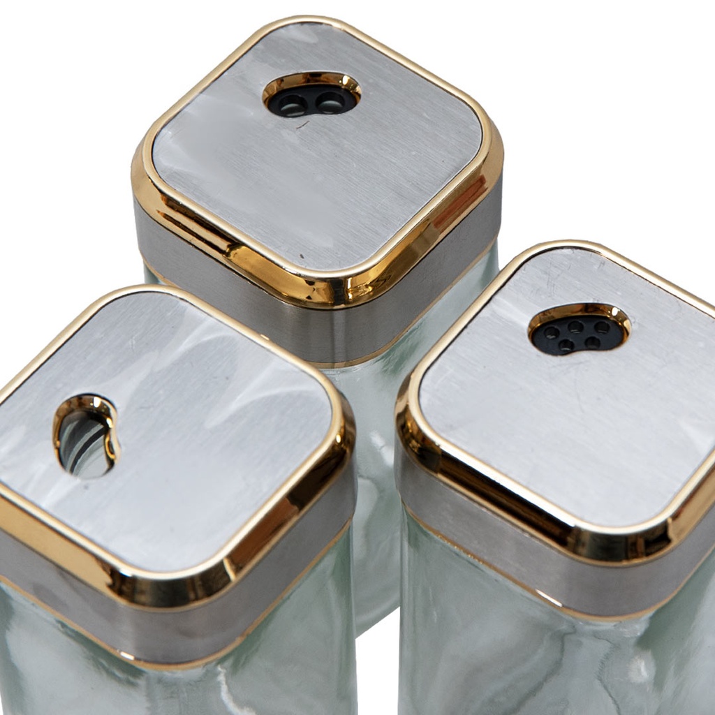 Set Portes Épices 6 Pièces En Verre Avec Support Tournante Argent