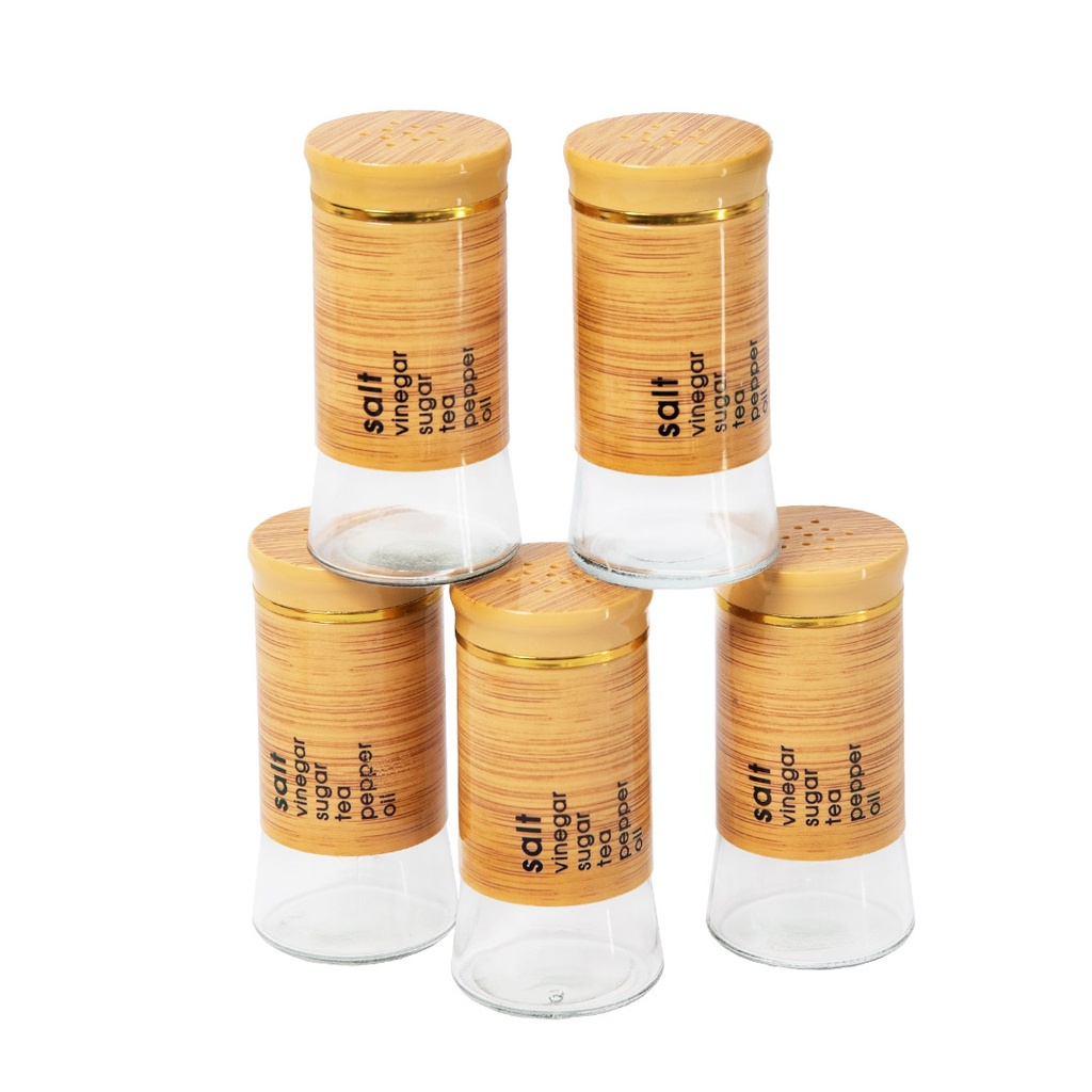 Set Portes Épices 11 Pièces En Verre Avec Support - Effet Bois Clair