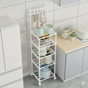 Etager De Rangement Mobile à 4 Niveaux avec Crochets Blanc