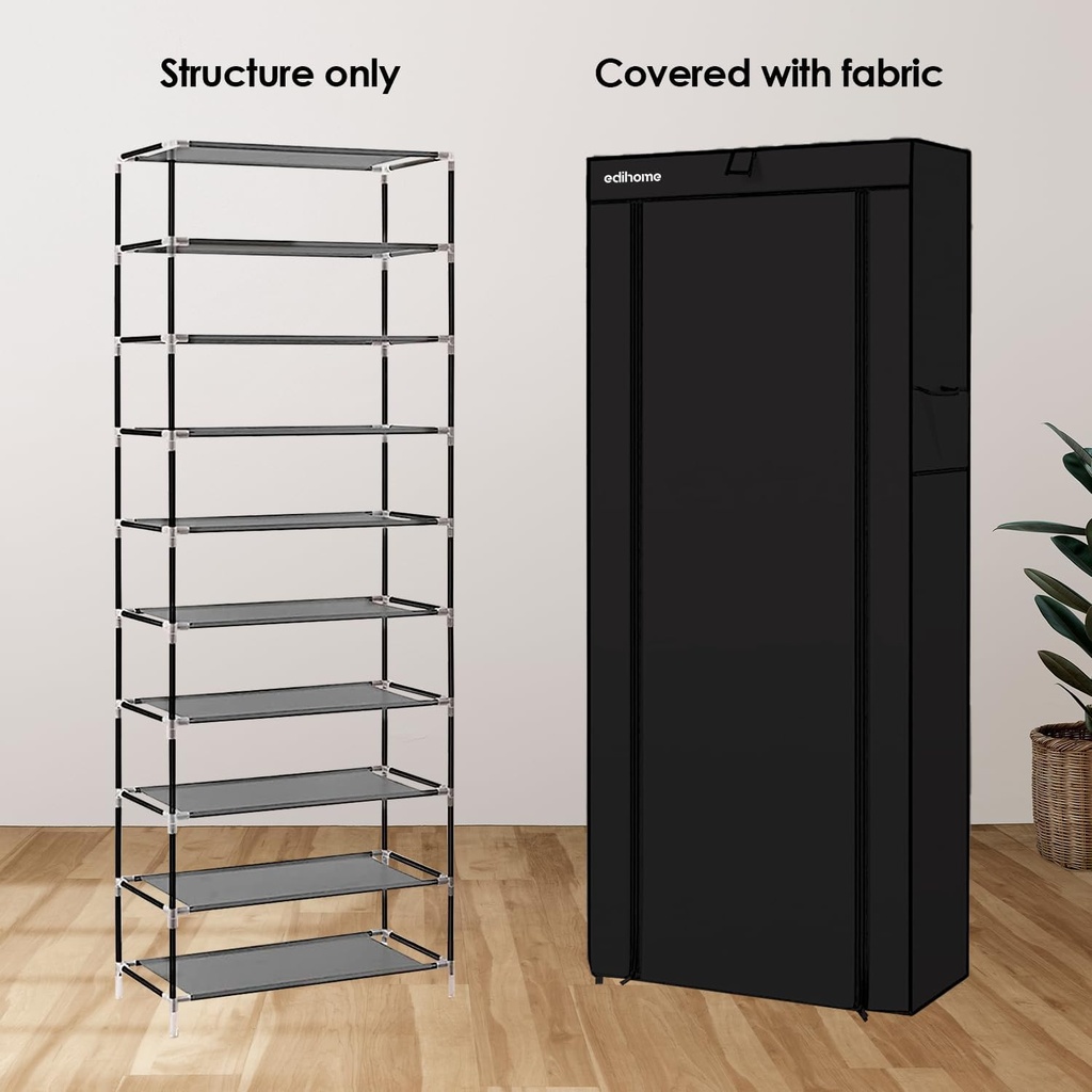 Armoire Chaussures Mobile à 8 niveaux - Noir- 58x30x158 