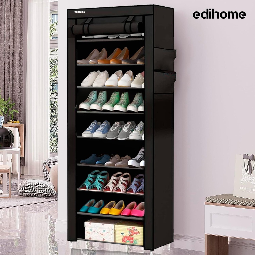 Armoire Chaussures Mobile à 8 niveaux - Noir- 58x30x158 