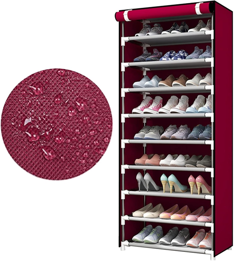 Porte Chaussures- 9 Etagères - Rouge - 58 x 30 x 158 cm