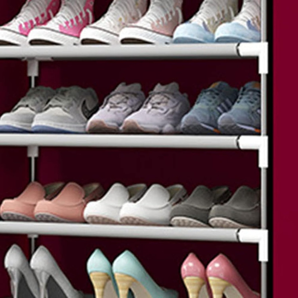 Armoire Chaussures Mobile à 8 niveaux - Rouge- 58x30x158 