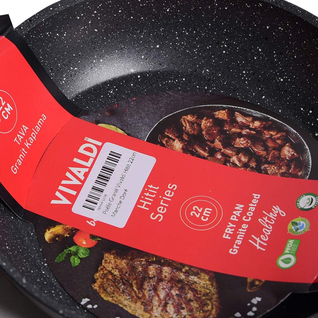 Poêle Granite Vivaldi Hitit 22cm Manche Doré