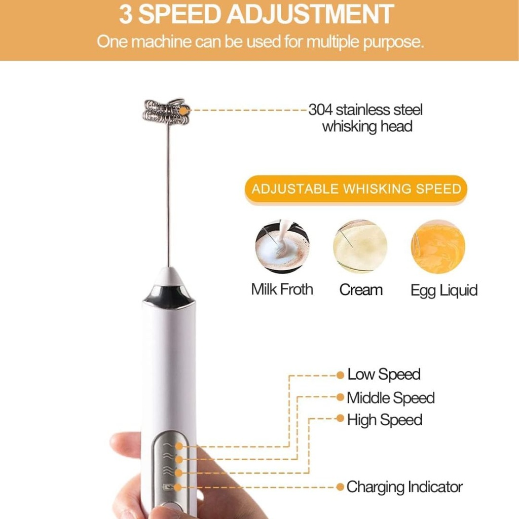 Mousseur à Lait 2 en 1 Rechargeable 4W 9000RPM Blanc 