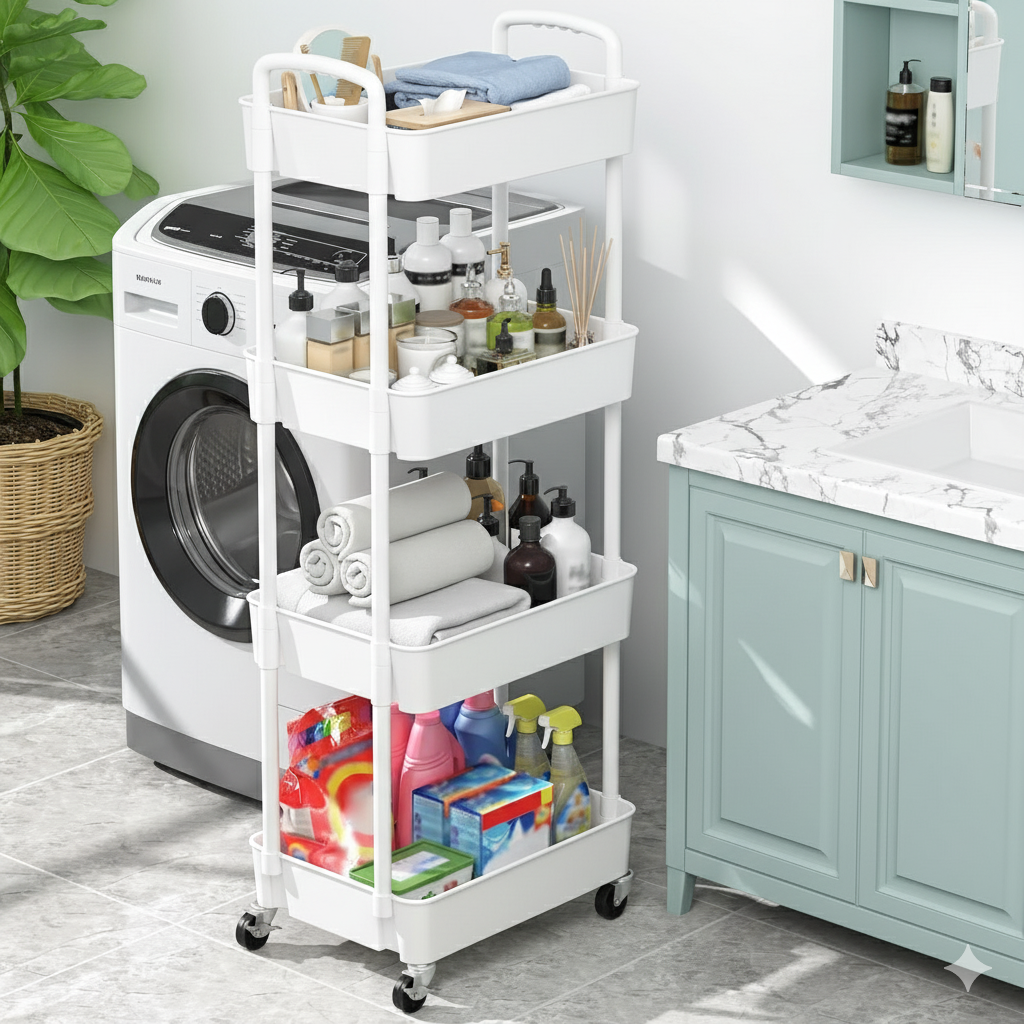 Chariot de Rangement De Cuisine Mobile à 4 Niveaux - Blanc