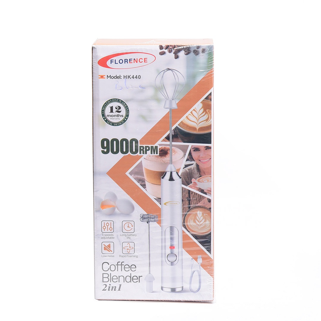 Mousseur à Lait 2 en 1 Rechargeable Florence 4W 9000RPM Blanc 