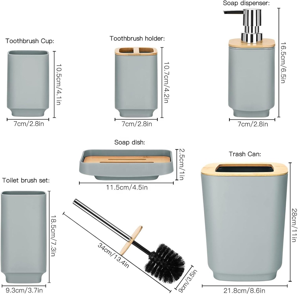 Accessoires de salle de bain 6 pièces Carré Gris