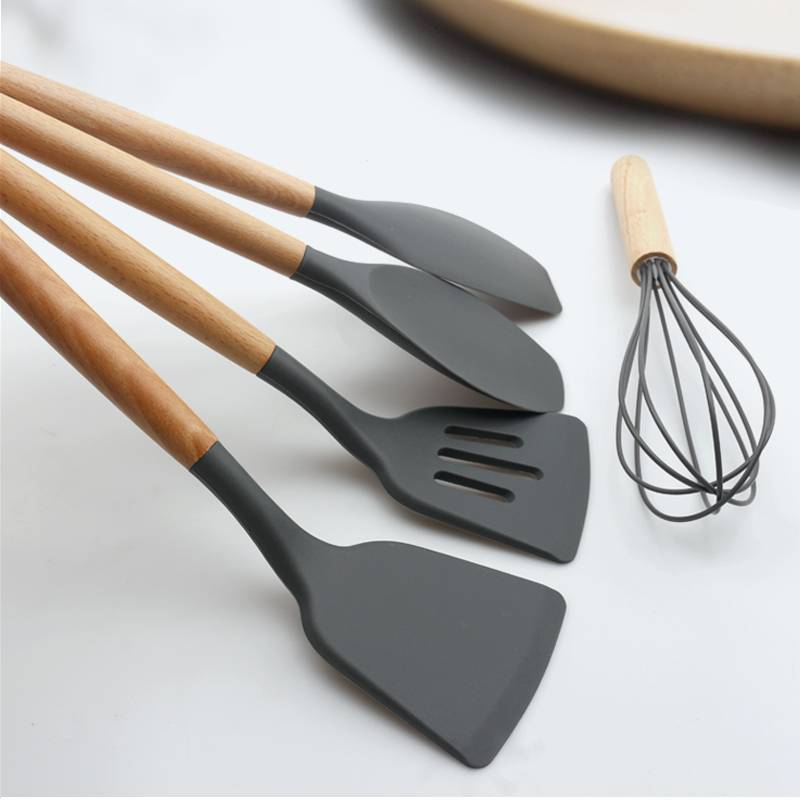 Set D'ustensiles De Cuisine 12 Pièces En Silicone Gris