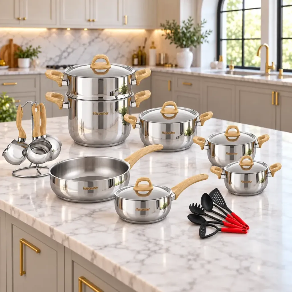 [22HSCEVER] Batterie De Cuisine 22 Pièces Hascevher – Inox 18/10