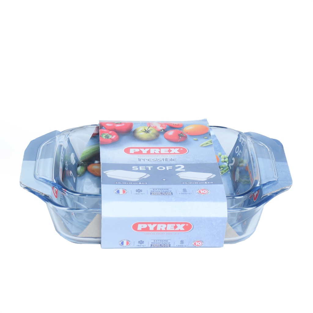 Lot de 2 Plats de cuisson Rectangulaire Pyrex Irrésistible 35x23Cm et 31x20 Cm