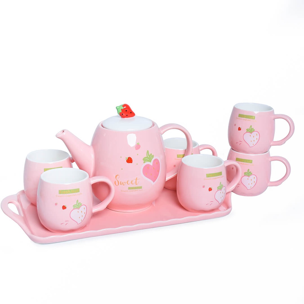 [SGM015] Service à Café Au Lait En Céramique Frech Fruit Pour 6 Personnes - 9 Pièces