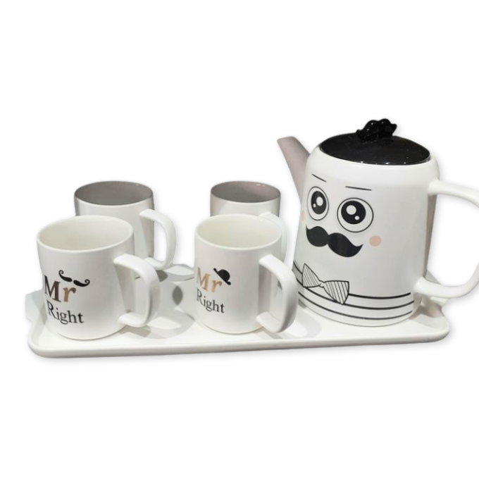 Service à Café Au Lait En Céramique Blanc/Noir Pour 4 Personnes - 7 Pièces