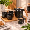 Service A Café Au Lait En Céramique Noir Marbre - 7 Pièces