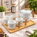 Service A Café Au Lait En Céramique Blanc Marbre - 7 Pièces