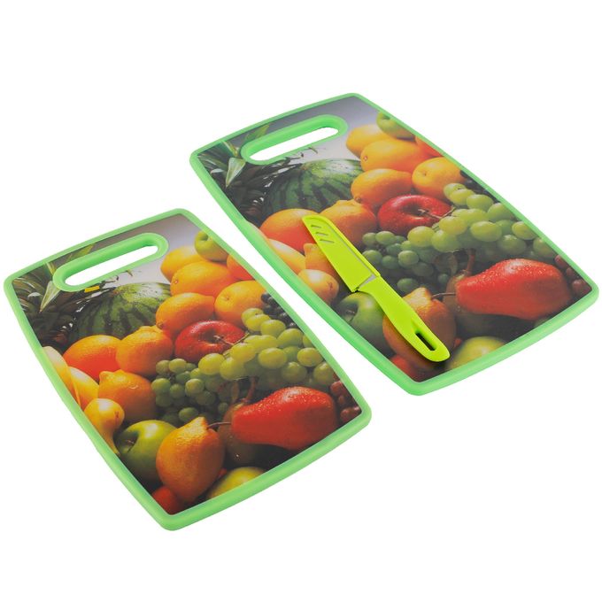 Lot de 2 Planches à Découper en PVC avec Couteau (M1)