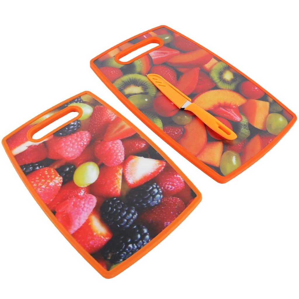 Lot de 2 Planches à Découper en PVC avec Couteau (M5)