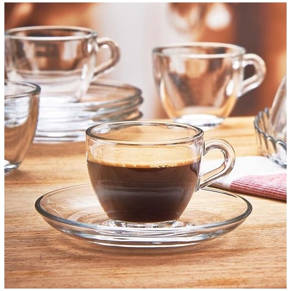 Coffret De 6 Verres à Café AZUR GLASS Daily 9 cl Avec Sous Tasses