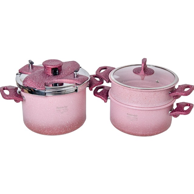 Cocotte 6 L avec couscoussier 4 L Granite Rose Hascevher 