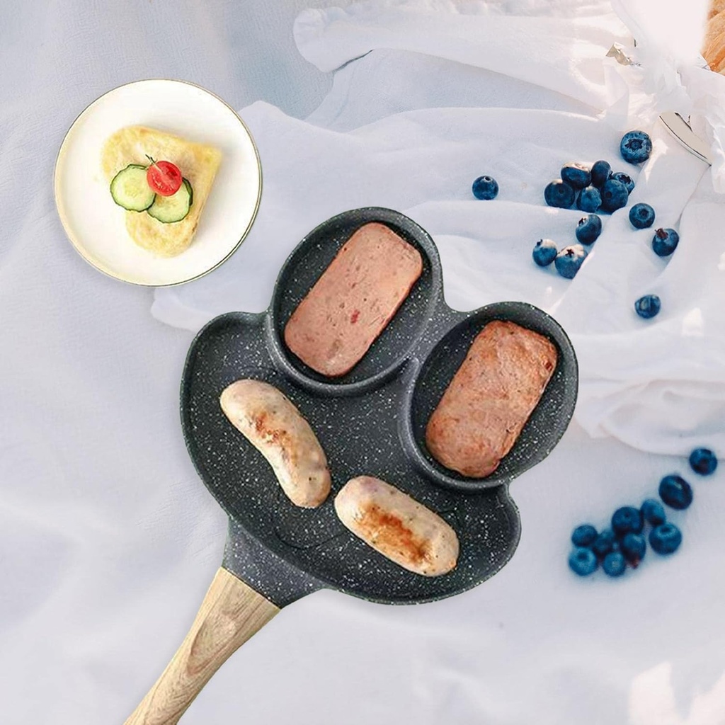 [WJ011] Poêle Granite Œufs Et Pancakes 3 Trou Noir