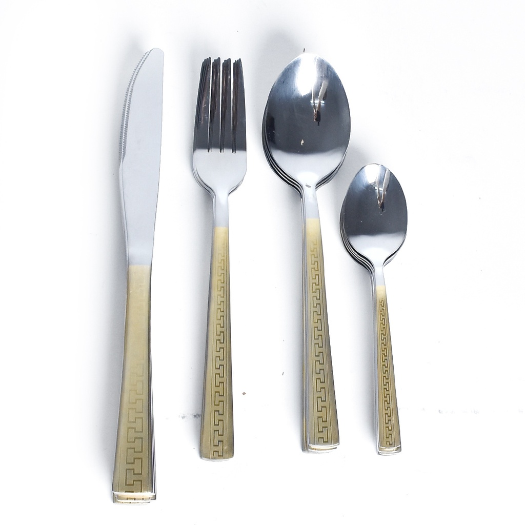 Coffret Ménagère 24 Pièces En Acier Inoxydable Manche Doré