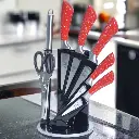 Ensemble 8 Pièces Couteaux De Cuisine avec Support Tournant en Rouge
