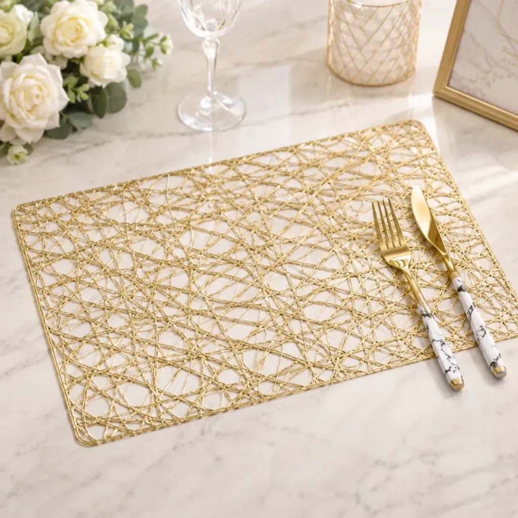 Napperon De Table Rectangulaire Doré En Plastique 45 x 30 cm