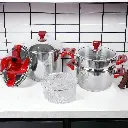 Ensemble de 8 pieces Inox Hascevher Cocotte 5 L et couscoussier 7 L