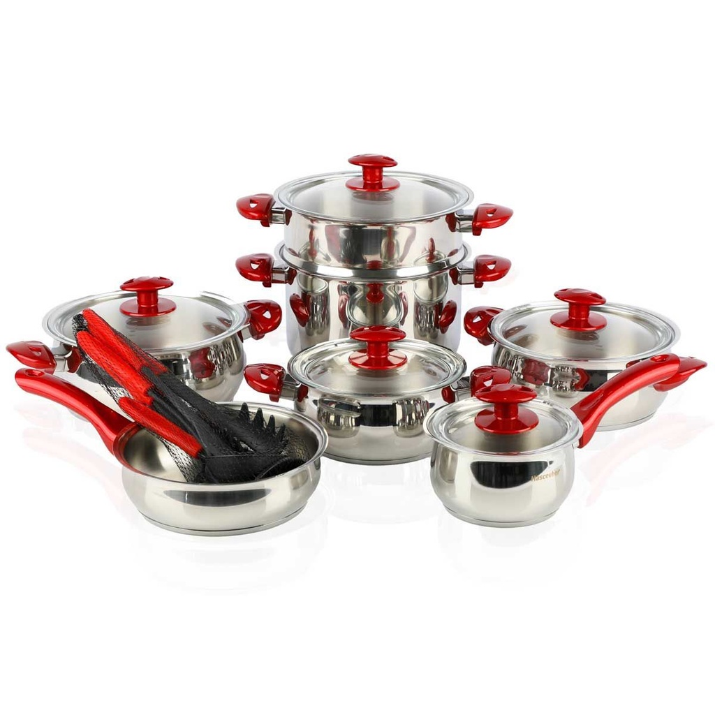 [DKC021] Batterie de Cuisine 18 Pièces Inox- Hascevher