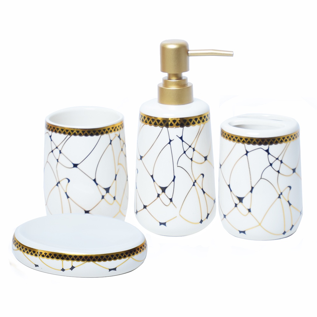 Accessoires de salle de bain en céramique  Blanc Motif Noir Doré