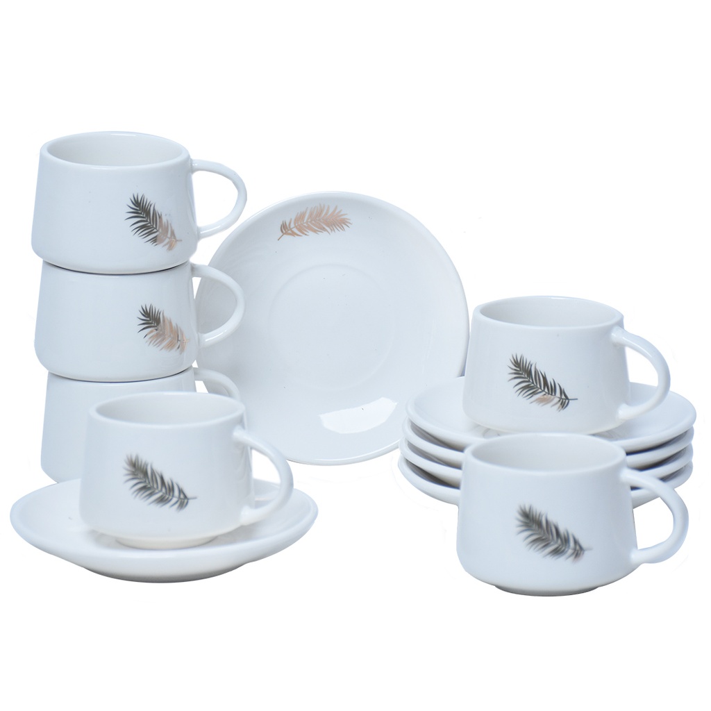 Service à Café 12 Pièces En Porcelaine Motif Plume 
