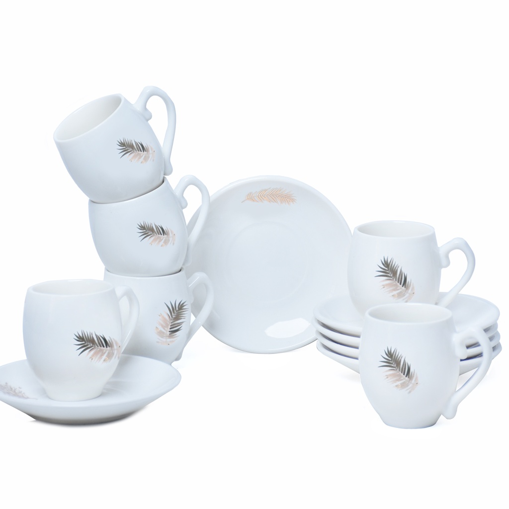 Service à Café 12 Pièces En Porcelaine Ovale Motif Plume 