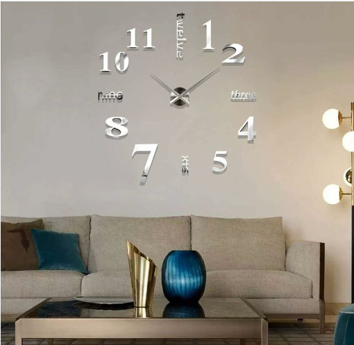 Montre Murale 3D Autocollant 90Cm En Argent