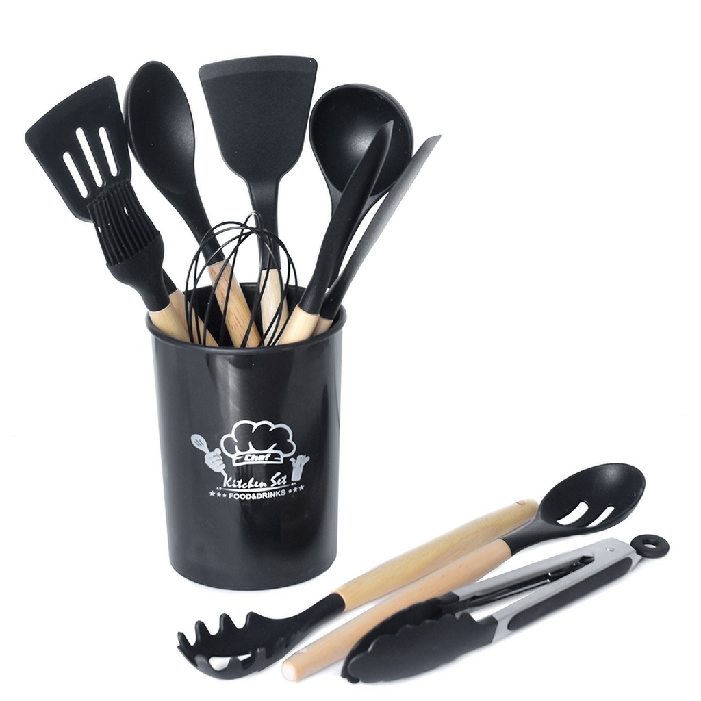 Set D'ustensiles De Cuisine 12 Pièces En Silicone - Noir