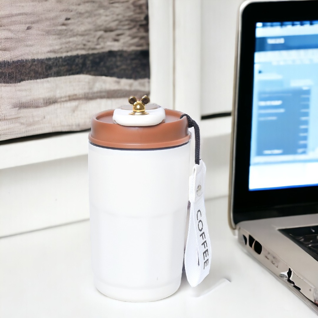 [AF0030] Mug Thermos en acier inoxydable 400ml - Couvercle Marron