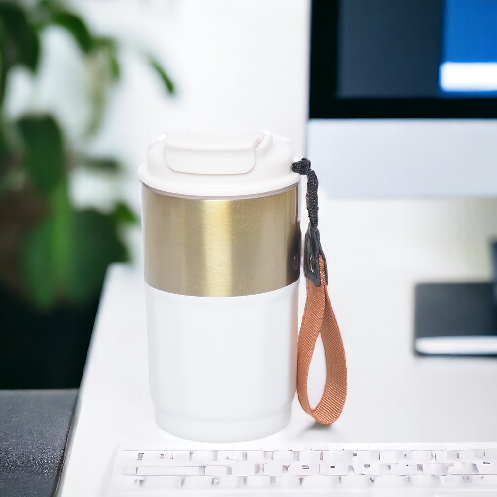 [AF0032] Mug Thermos avec paille en acier inoxydable 450ml - Beige
