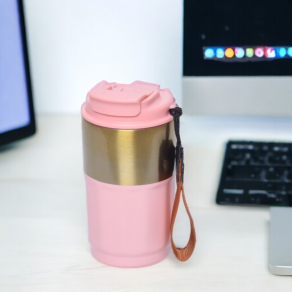 Mug Thermos avec paille en acier inoxydable 450ml - Rose