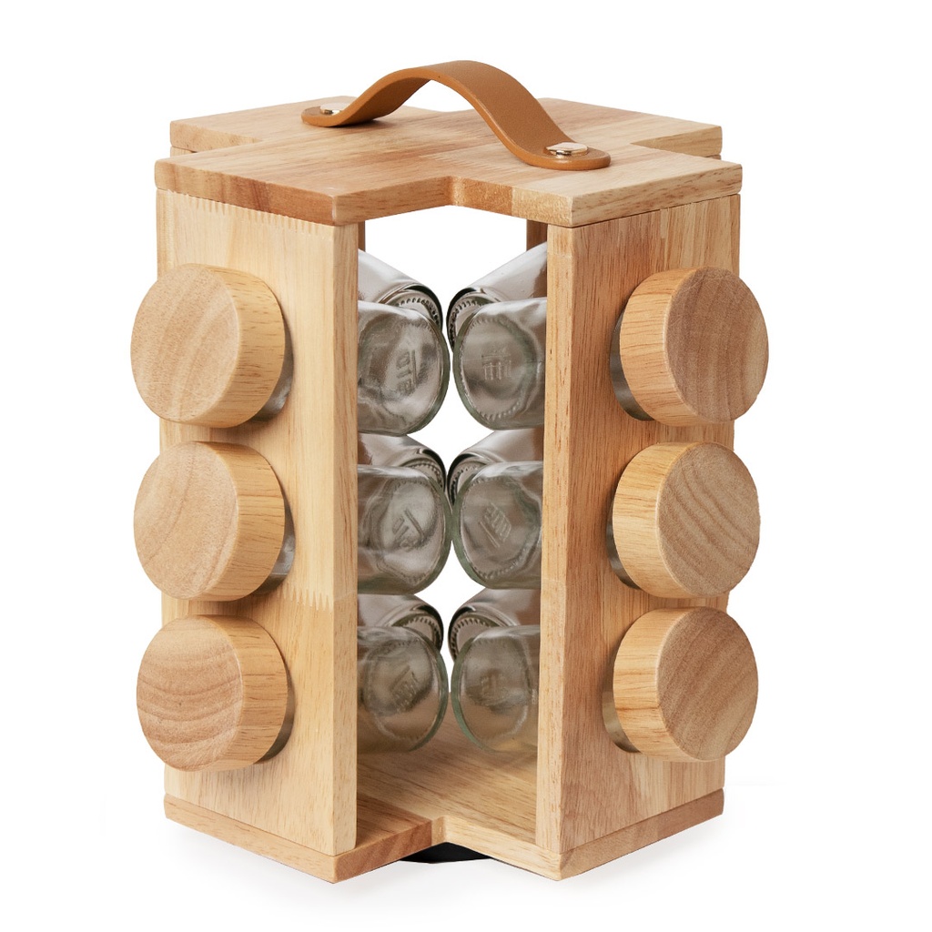Set Porte Épices 12 Pièces Avec Support en Bois