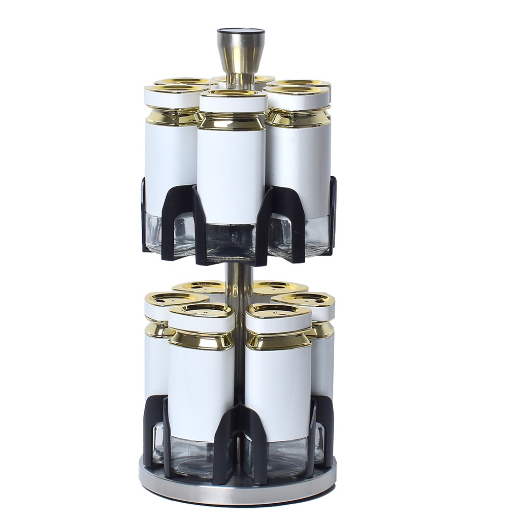 [AF0044] Set Portes Épices 12 Pièces En Verre Avec Support - Blanc