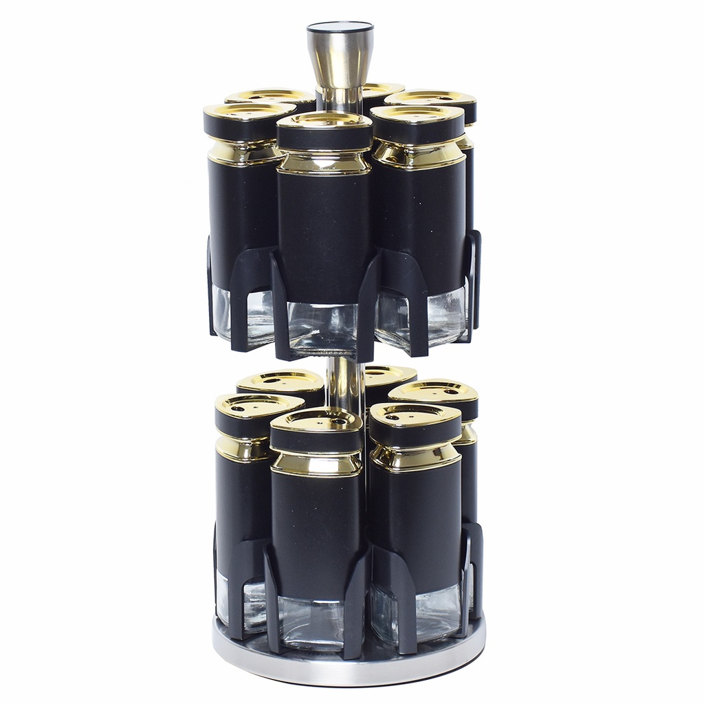 Set Portes Épices 12 Pièces En Verre Avec Support - Noir