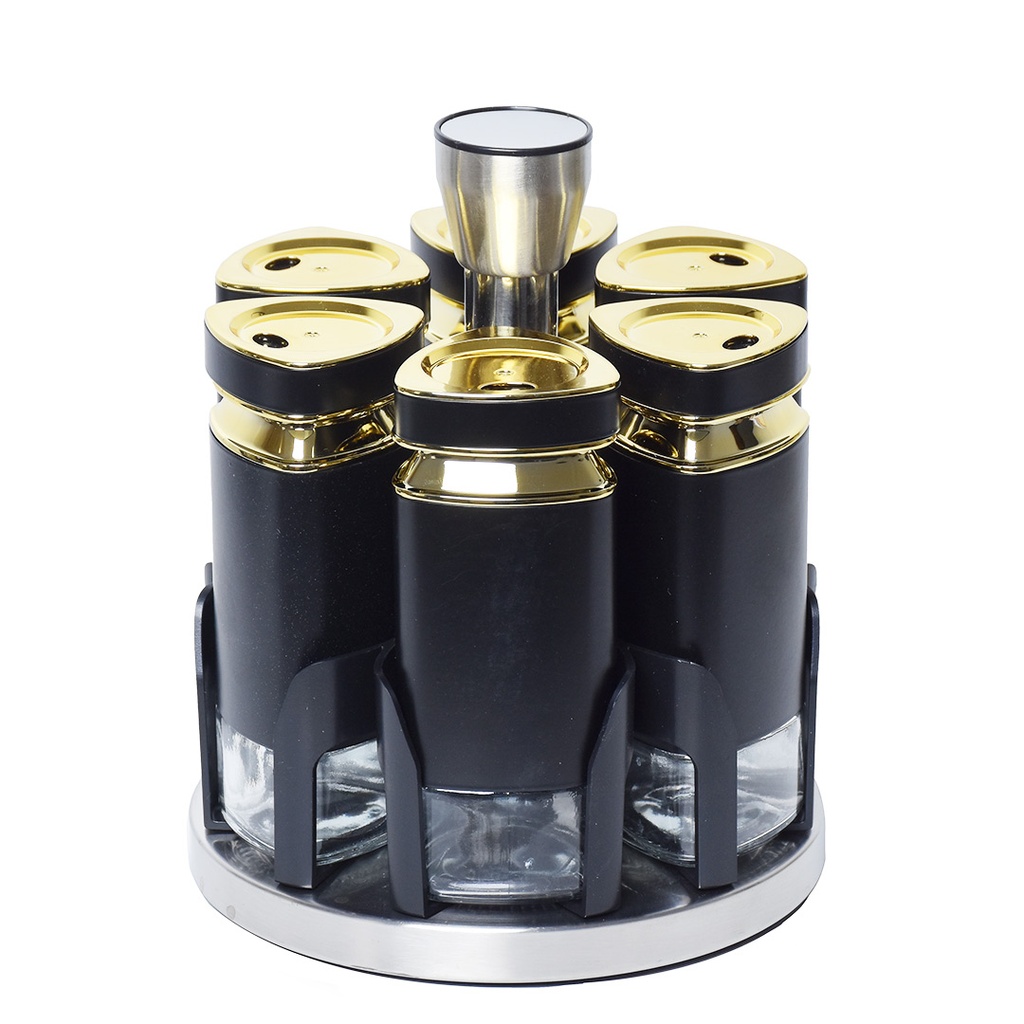Set Portes Épices 6 Pièces En Verre Avec Support - Noir