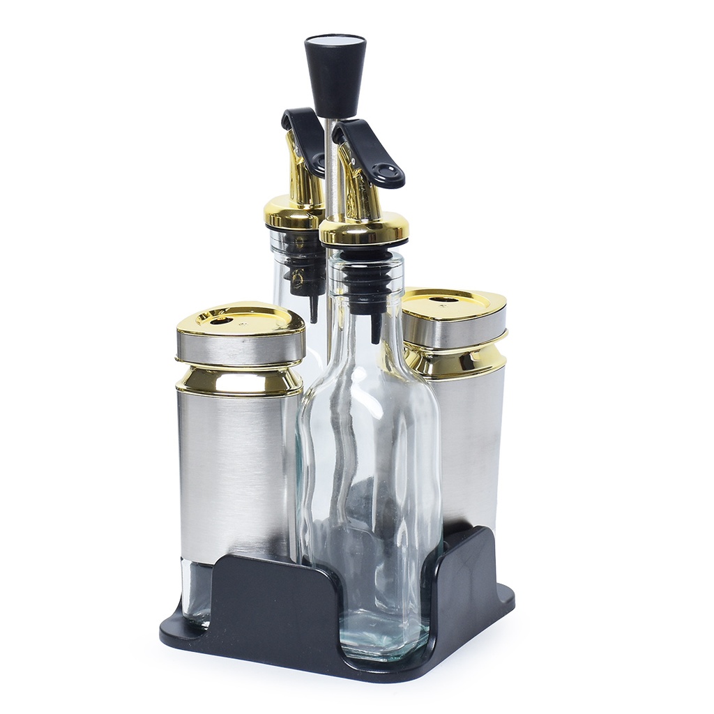 Set Huilier 4 Pièces En Verre Avec Support - Inox