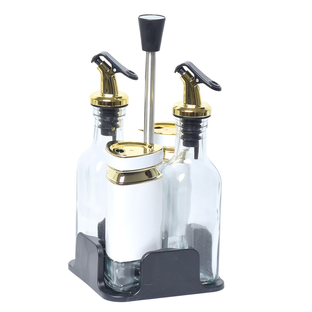 [AF0053] Set Huilier 4 Pièces En Verre Avec Support - Blanc