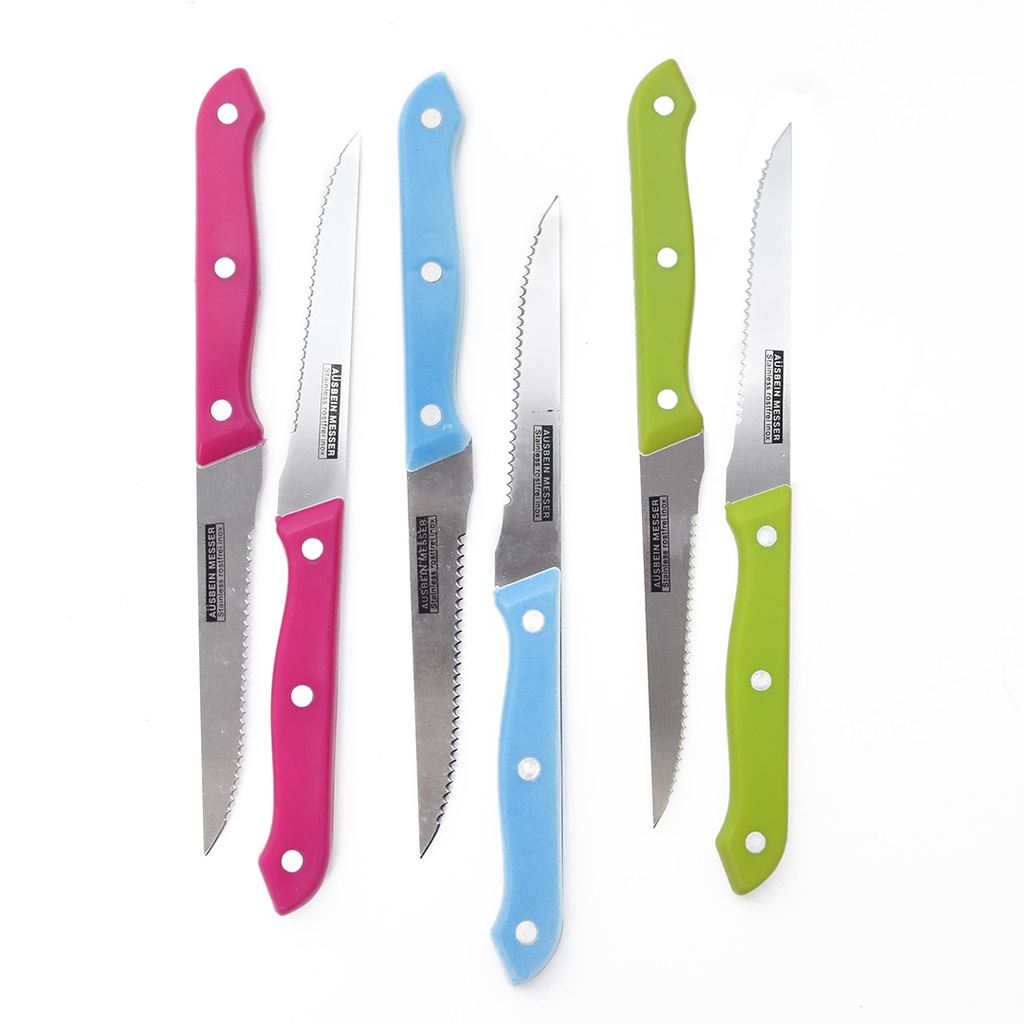 Lot de 6 couteaux à Steak - 11,5 cm Multi Couleurs