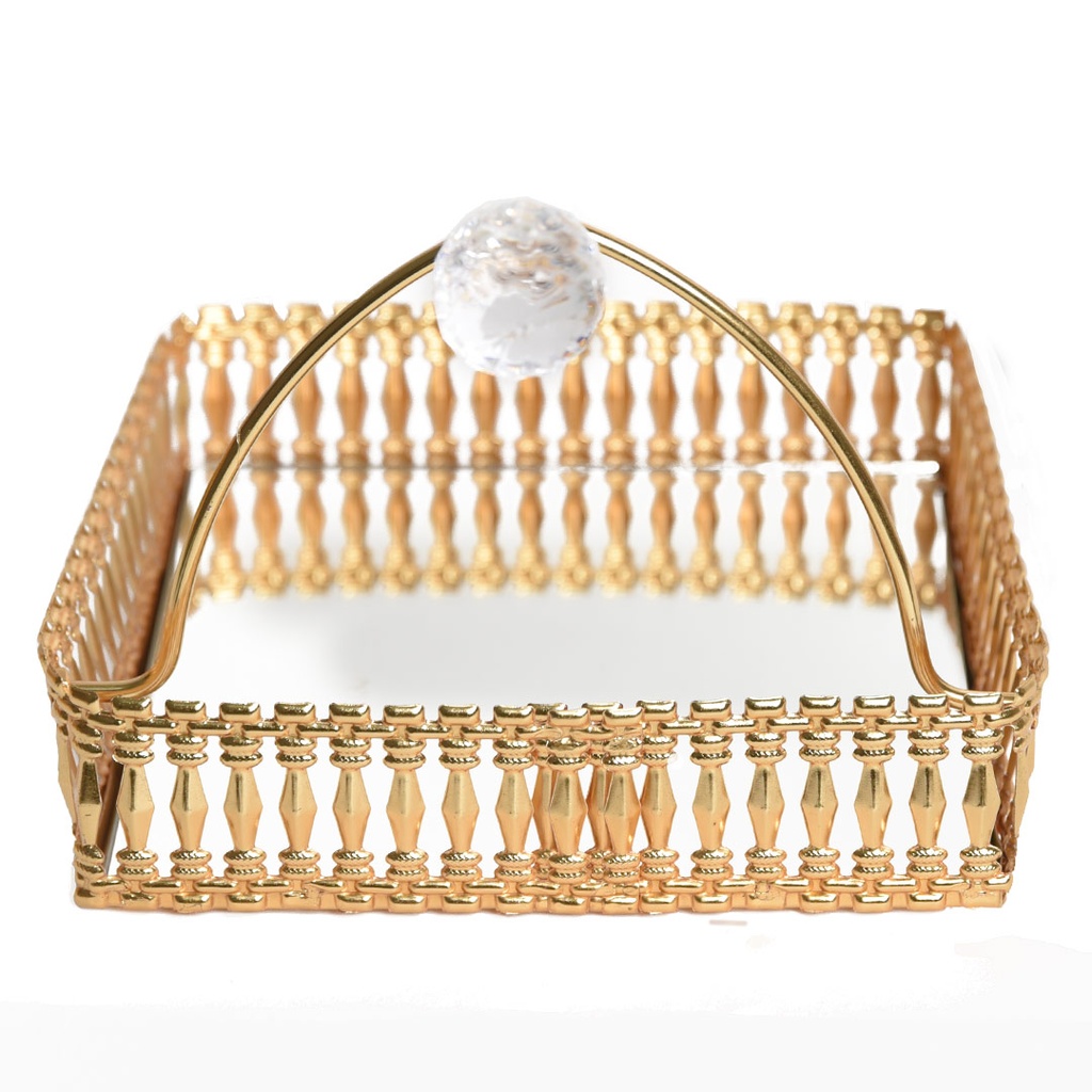 Porte Papier En Métal Avec Miroir 18 X 18 CM - Doré - Motif 1