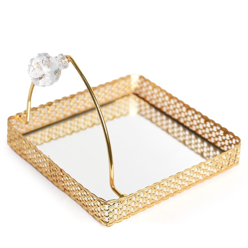 Porte Papier En Métal Avec Miroir 18 X 18 CM - Doré - Motif 2