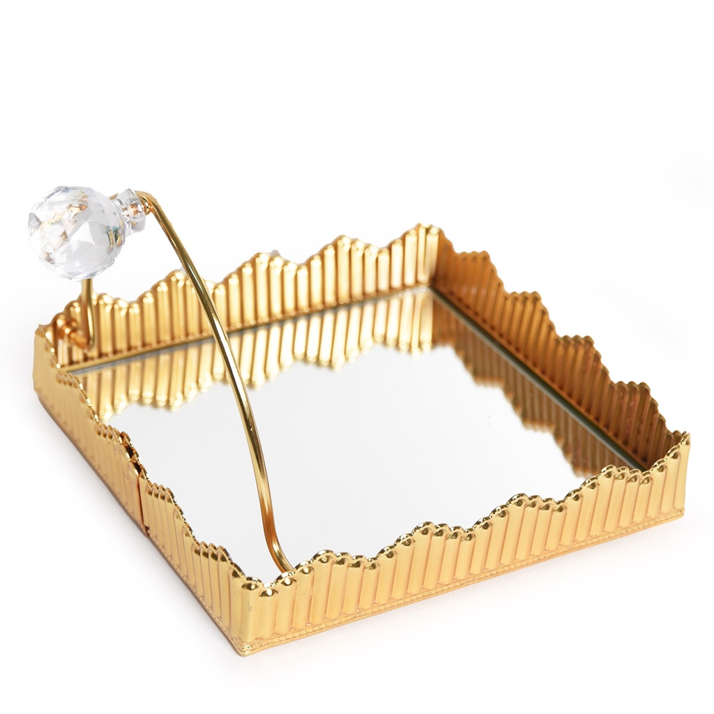 Porte Papier En Métal Avec Miroir 18 X 18 CM - Doré - Motif 3